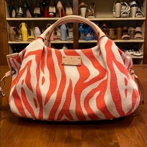SOLD-Kate Spade Cream & Orange Zebra Printed Tote